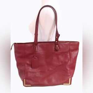 Badgley Mischka Elegant Red Burgundy Leather Large Tote / Shoulder Bag